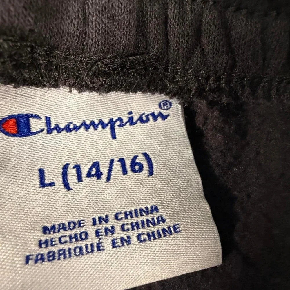 Champion Youth Large Black Script Logo Fleece Jogger Sweatpants L 14/16